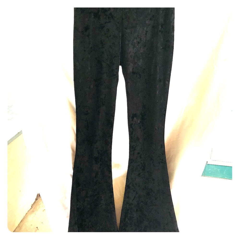 Black velvet bell bottom pants